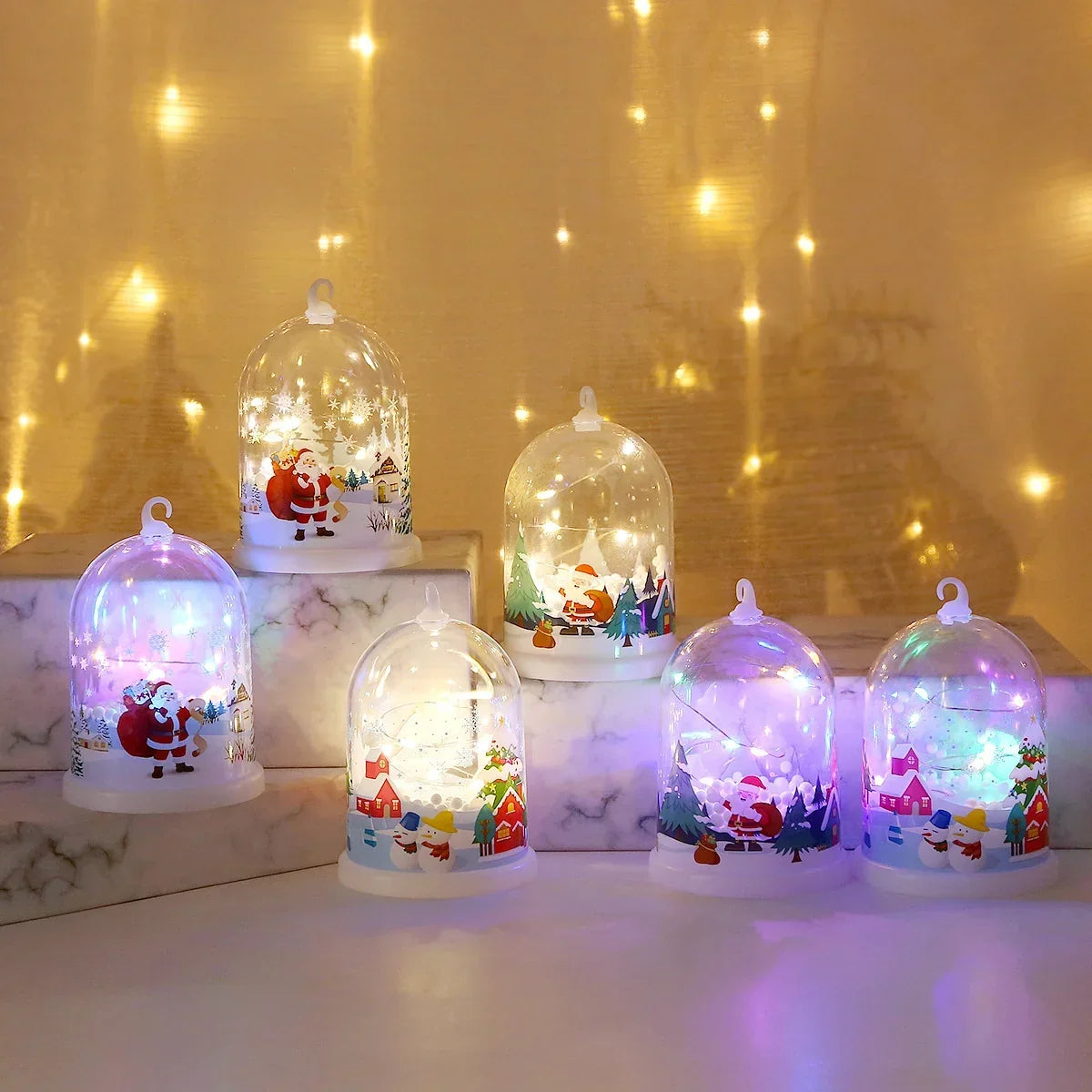 Glass Dome Decoration Warm White LED Santa Scene