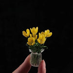 Glass Flower Bouquet Colored Glaze Set of 7 With Vase