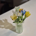 Glass Flower Bouquet Colored Glaze Set of 7 With Vase