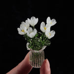 Glass Flower Bouquet Colored Glaze Set of 7 With Vase