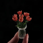 Glass Flower Bouquet Colored Glaze Set of 7 With Vase
