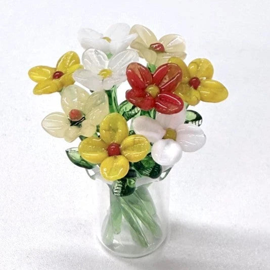 Glass Flower Bouquet Colored Glaze Vase Included