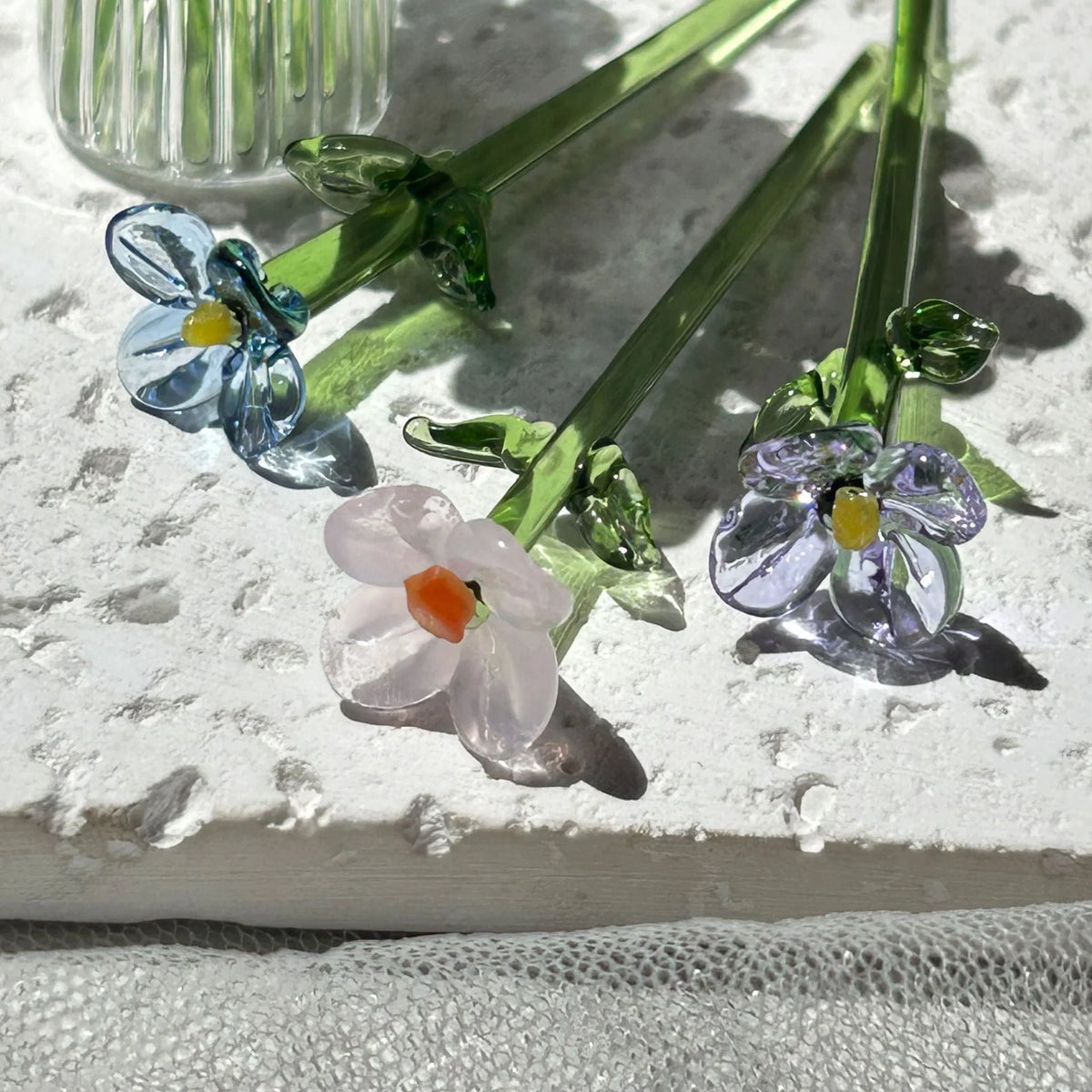 Glass Flower Bouquet Colored Glaze Vase Included
