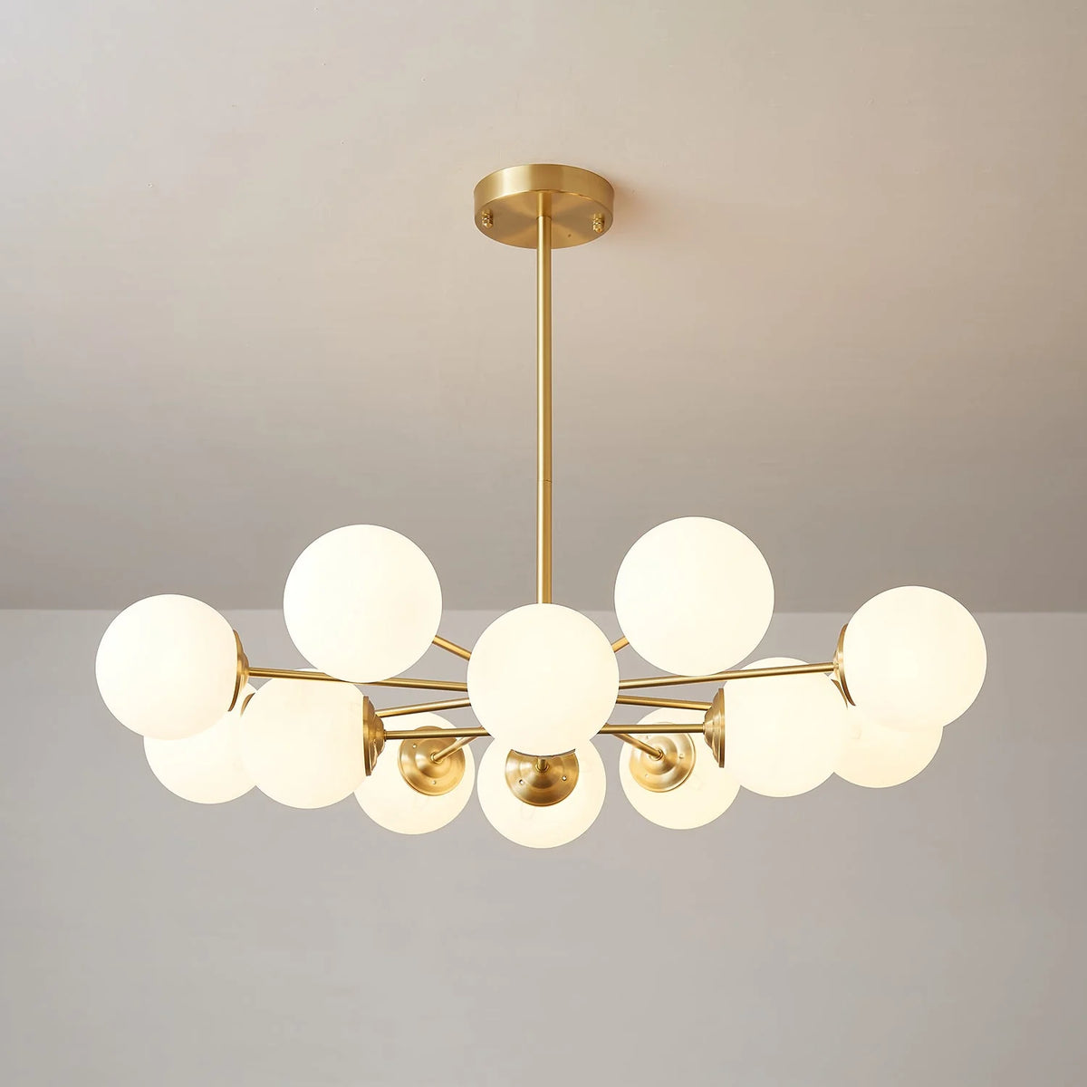 Glass Globe Chandelier Brass Finish Adjustable Suspension