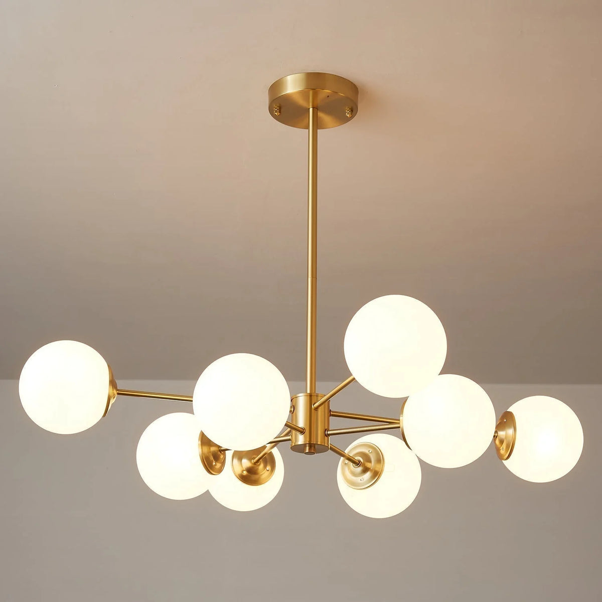 Glass Globe Chandelier Brass Finish Adjustable Suspension