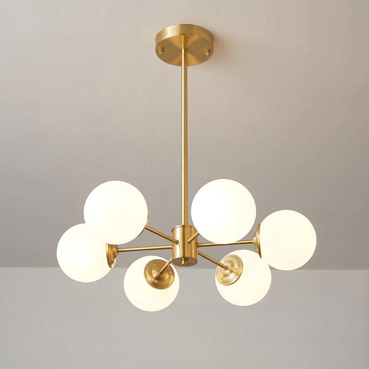 Glass Globe Chandelier Brass Finish Adjustable Suspension