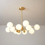 Glass Globe Chandelier Brass Finish Adjustable Suspension