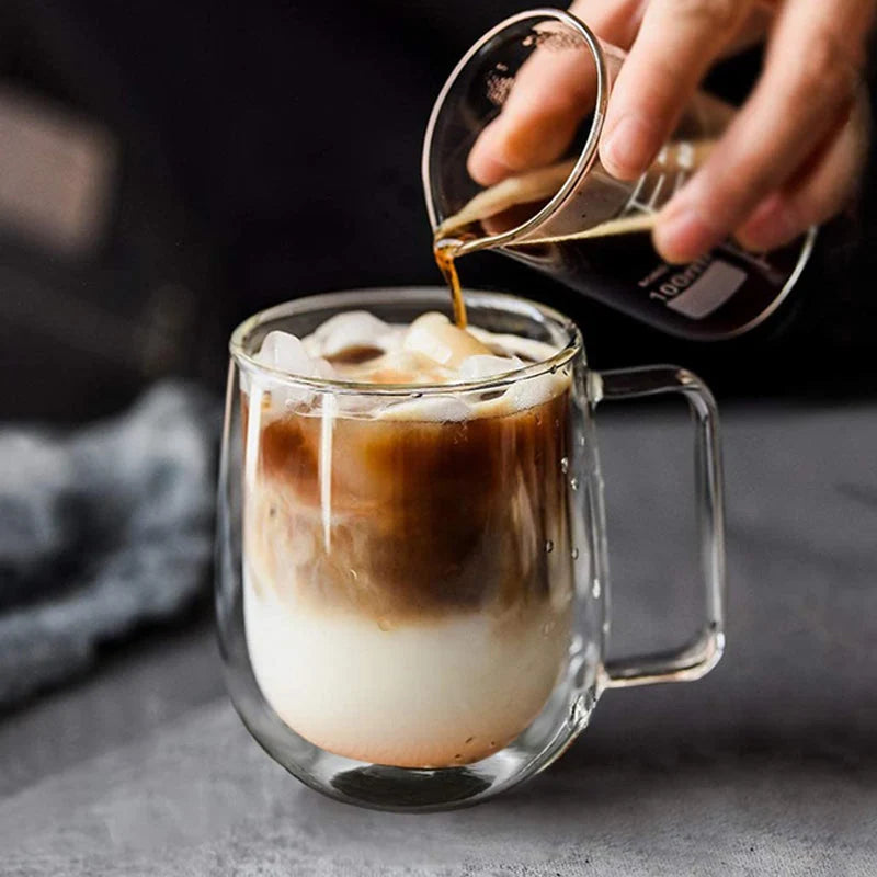 Glass Mug Double-Wall Borosilicate 8.45 Oz Microwave-Safe