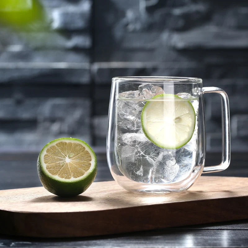 Glass Mug Double-Wall Borosilicate 8.45 Oz Microwave-Safe