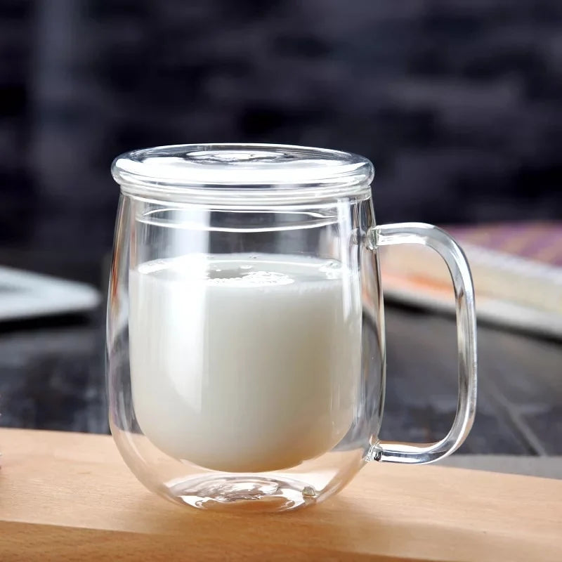 Glass Mug Double-Wall Borosilicate 8.45 Oz Microwave-Safe