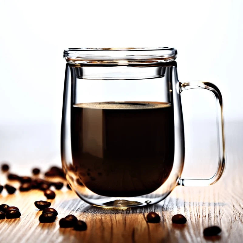 Glass Mug Double-Wall Borosilicate 8.45 Oz Microwave-Safe