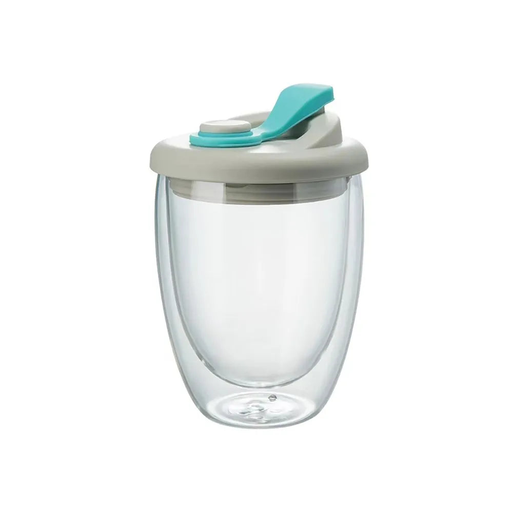 Glass Mug Double-Wall Borosilicate Leak-Proof Lid