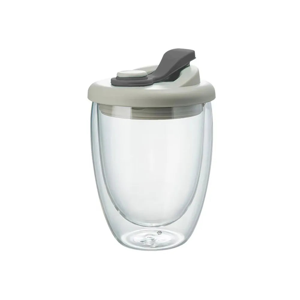 Glass Mug Double-Wall Borosilicate Leak-Proof Lid