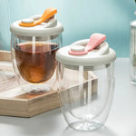 Glass Mug Double-Wall Borosilicate Leak-Proof Lid