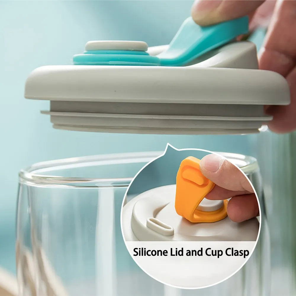 Glass Mug Double-Wall Borosilicate Leak-Proof Lid