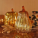 Glass Pumpkin Lamp Hand-Blown Warm White Light With Timer