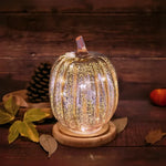 Glass Pumpkin Lamp Hand-Blown Warm White Light With Timer