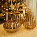 Glass Pumpkin Lamp Hand-Blown Warm White Light With Timer