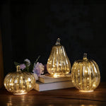 Glass Pumpkin Lamp Hand-Blown Warm White Light With Timer
