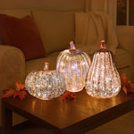 Glass Pumpkin Lamp Hand-Blown Warm White Light With Timer