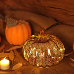 Glass Pumpkin Lamp Hand-Blown Warm White Light With Timer