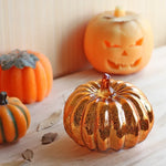 Glass Pumpkin Lamp Hand-Blown Warm White Light With Timer