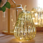 Glass Pumpkin Lamp Hand-Blown Warm White Light With Timer
