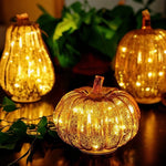 Glass Pumpkin Lamp Hand-Blown Warm White Light With Timer
