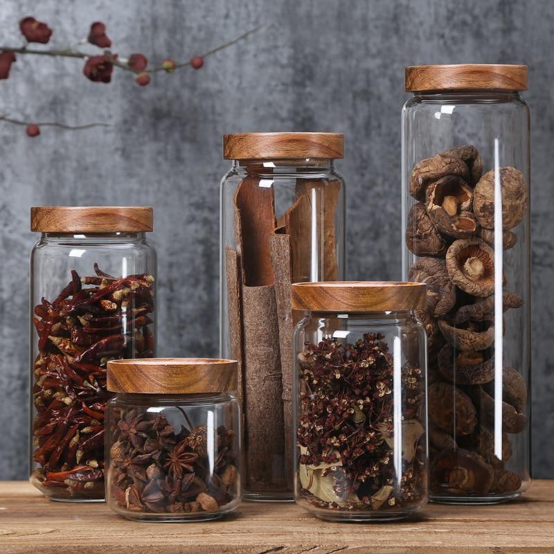 Glass Storage Jars Stackable Acacia Lids & Silicone Seal