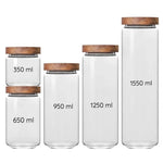Glass Storage Jars Stackable Acacia Lids & Silicone Seal