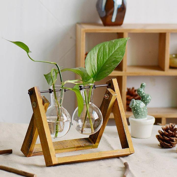 Glass Terrarium Wooden Frame Hydroponic Vase