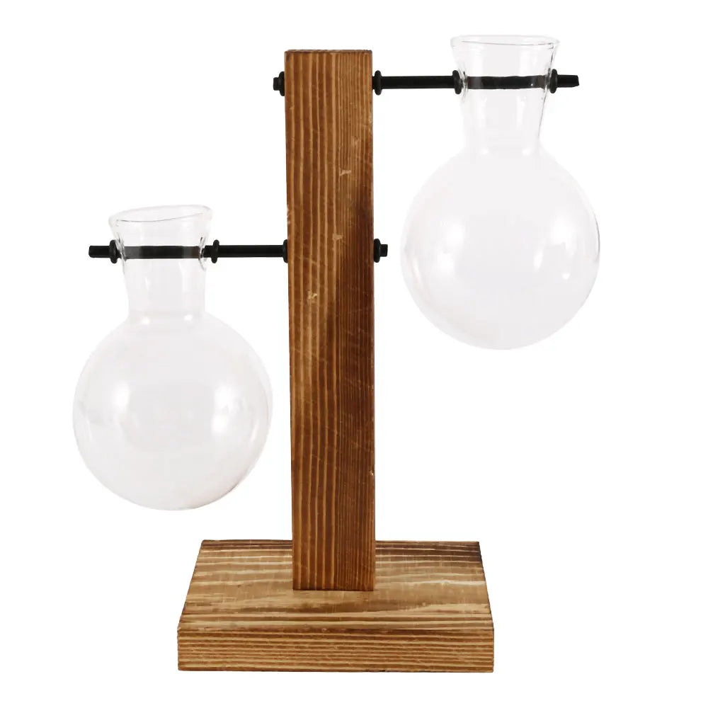 Glass Vase Clear Glass Wooden Stand Tabletop Décor