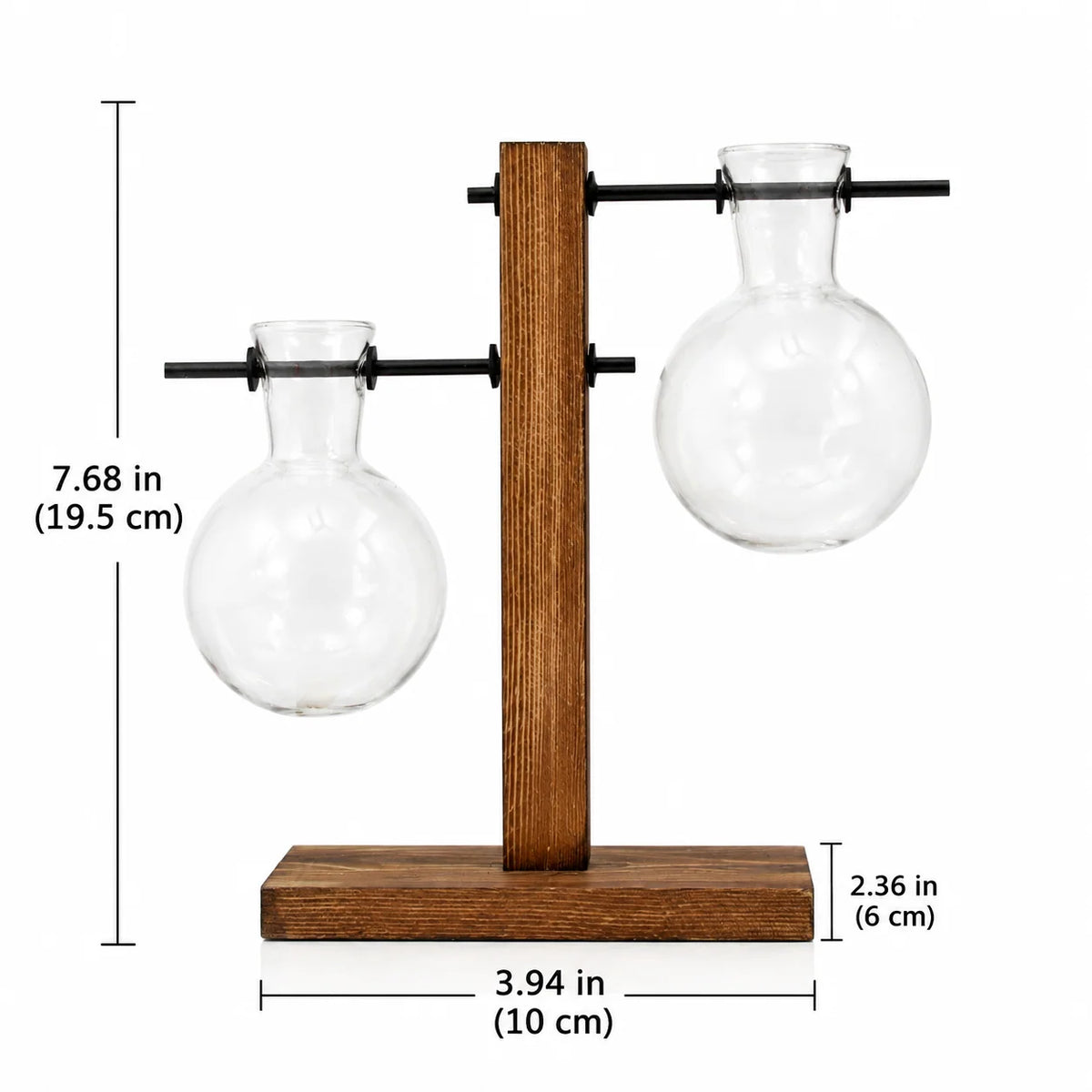 Glass Vase Clear Glass Wooden Stand Tabletop Décor