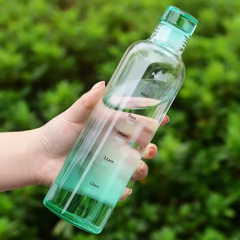 Glass Water Bottle Time-Scale Heat-Resistant Leak-Proof Lid
