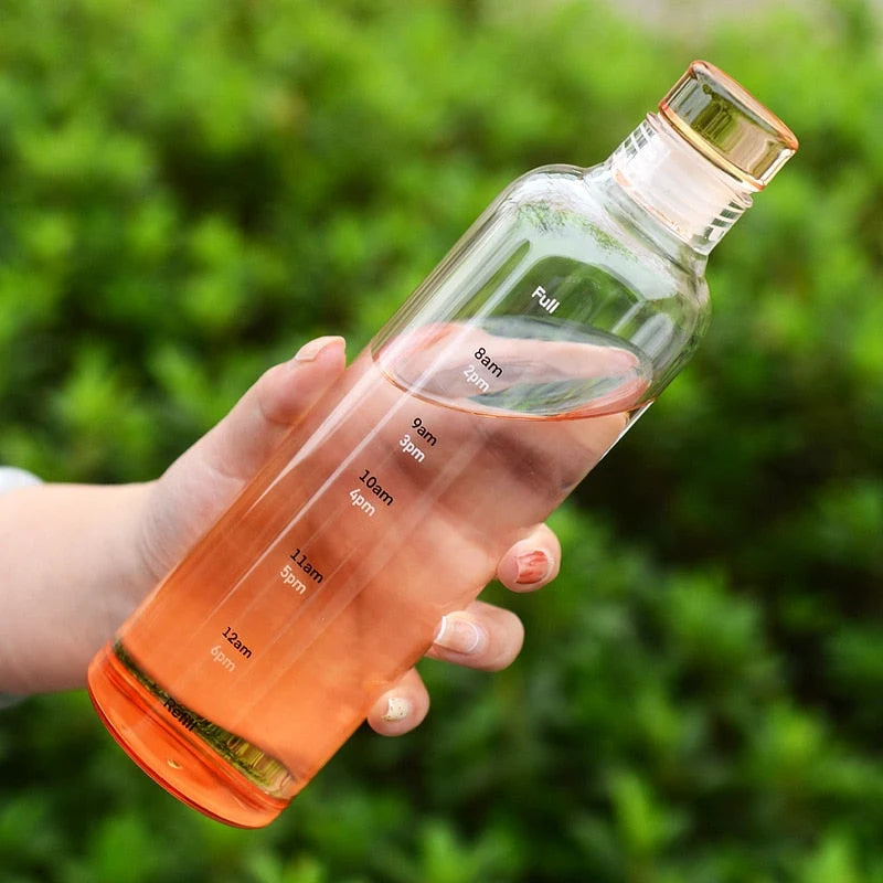 Glass Water Bottle Time-Scale Heat-Resistant Leak-Proof Lid