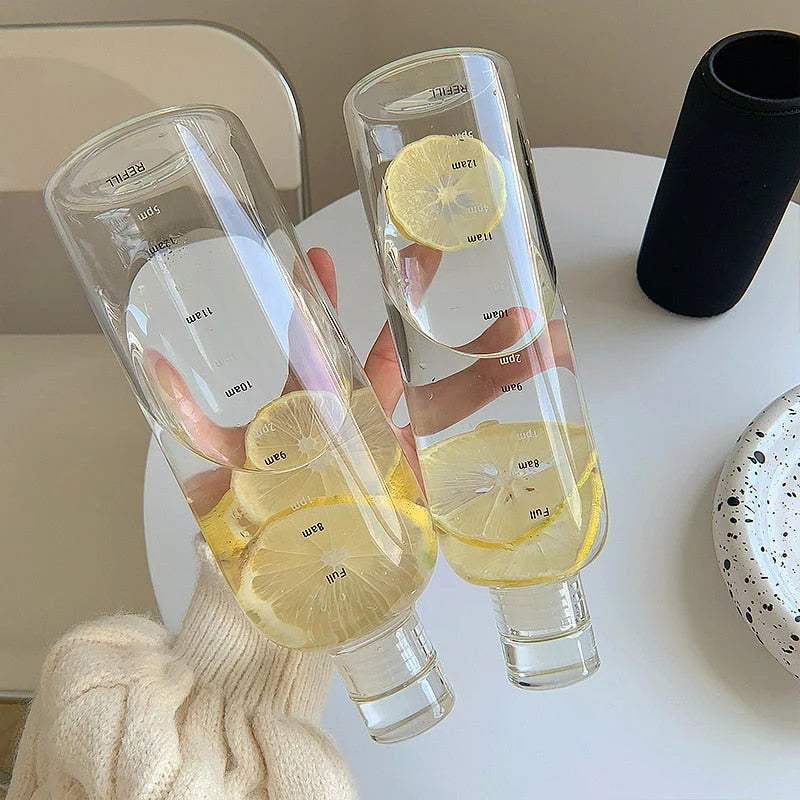Glass Water Bottle Time-Scale Heat-Resistant Leak-Proof Lid