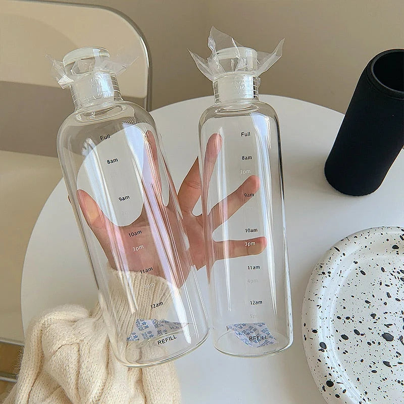 Glass Water Bottle Time-Scale Heat-Resistant Leak-Proof Lid