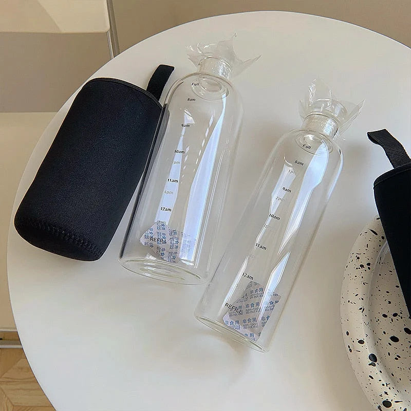 Glass Water Bottle Time-Scale Heat-Resistant Leak-Proof Lid