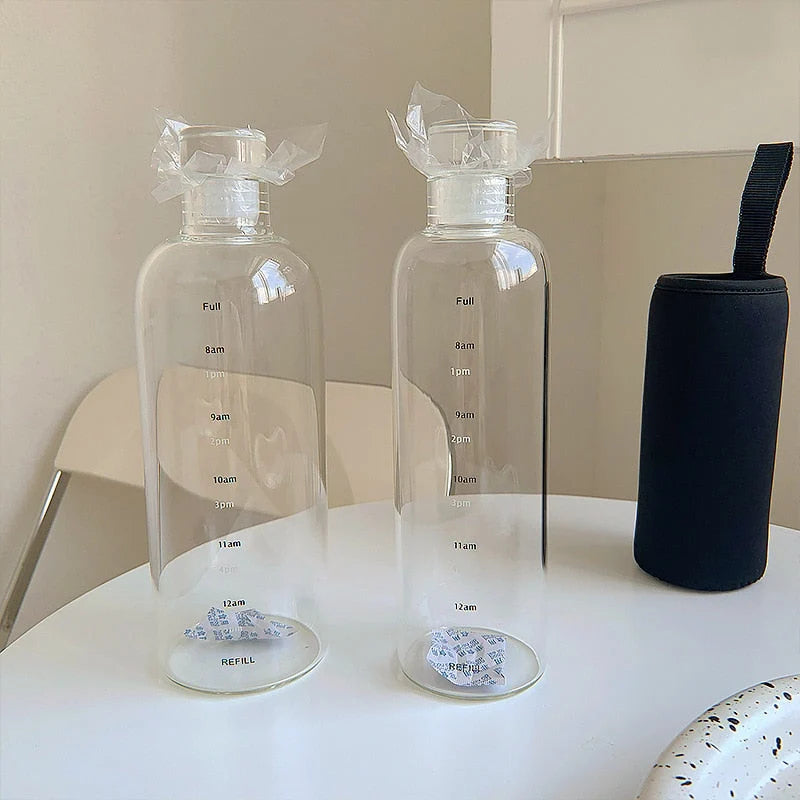 Glass Water Bottle Time-Scale Heat-Resistant Leak-Proof Lid