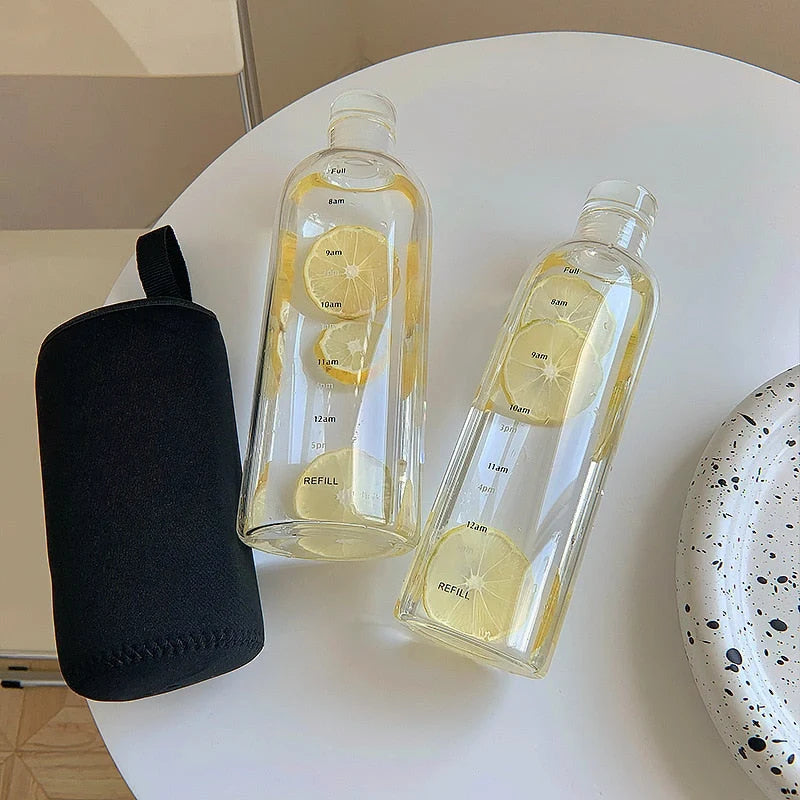 Glass Water Bottle Time-Scale Heat-Resistant Leak-Proof Lid