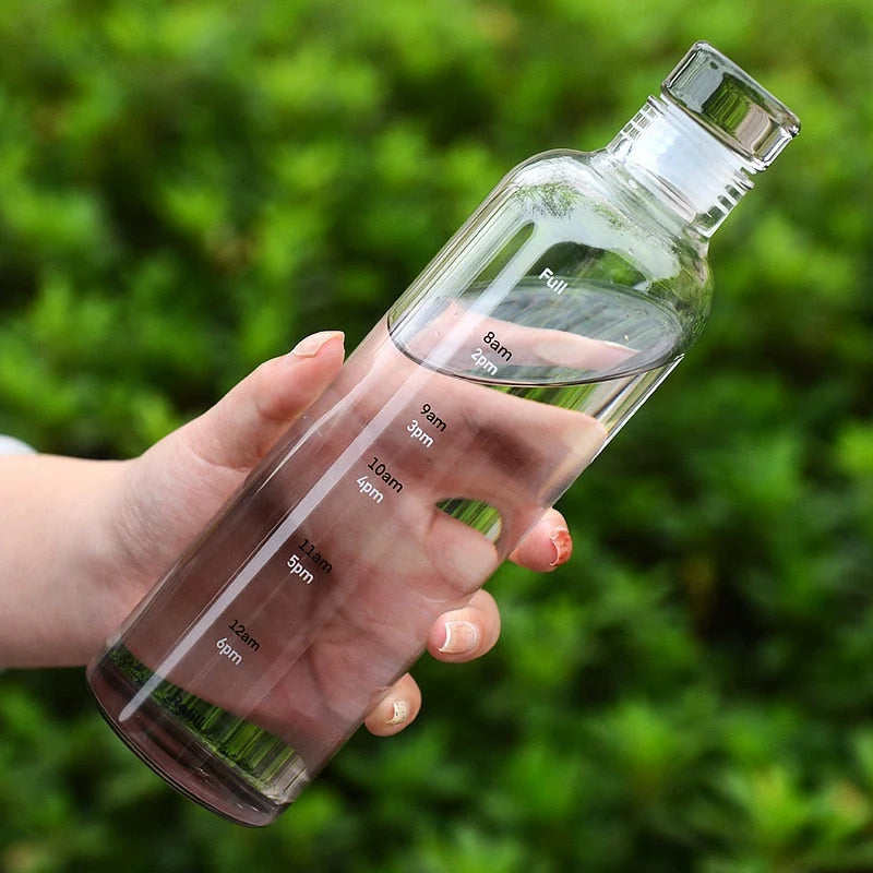 Glass Water Bottle Time-Scale Heat-Resistant Leak-Proof Lid