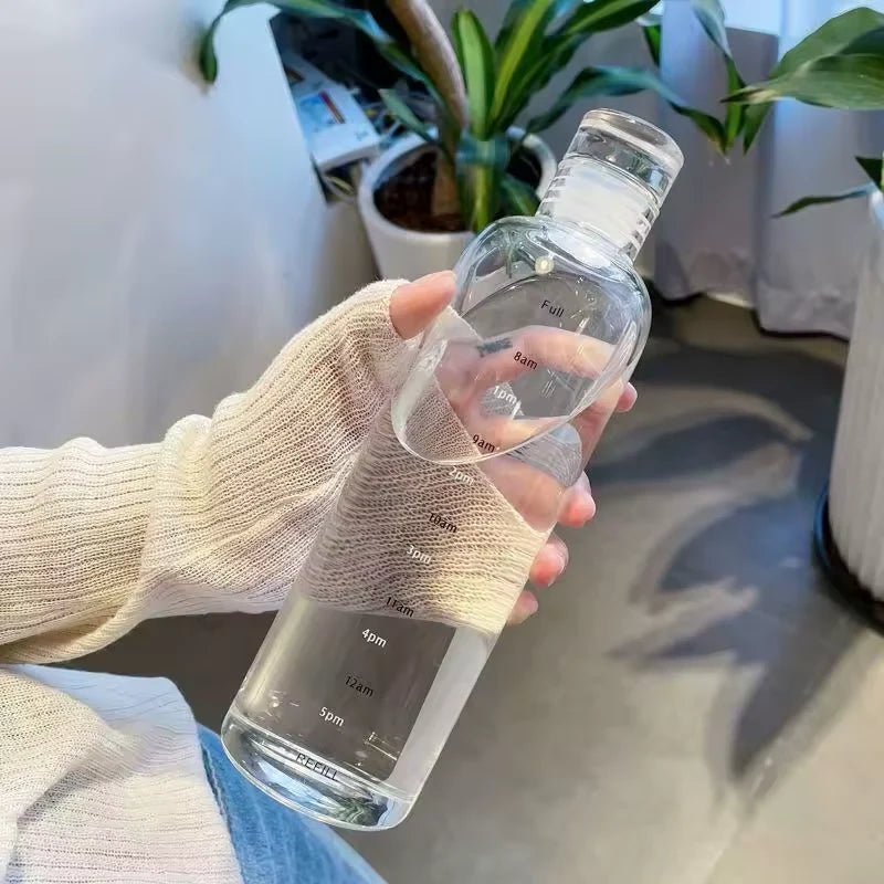 Glass Water Bottle Time-Scale Heat-Resistant Leak-Proof Lid