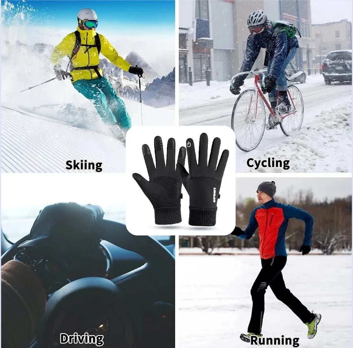 Gloves Touchscreen-Compatible Thermal-Lined Water-Resistant Non-Slip Grip
