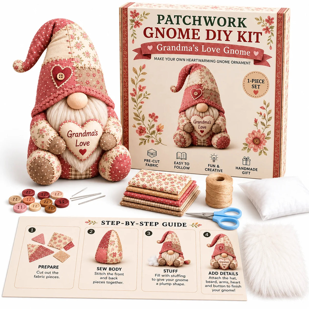 Gnome Sewing Kit Patchwork Hand-Sewing DIY