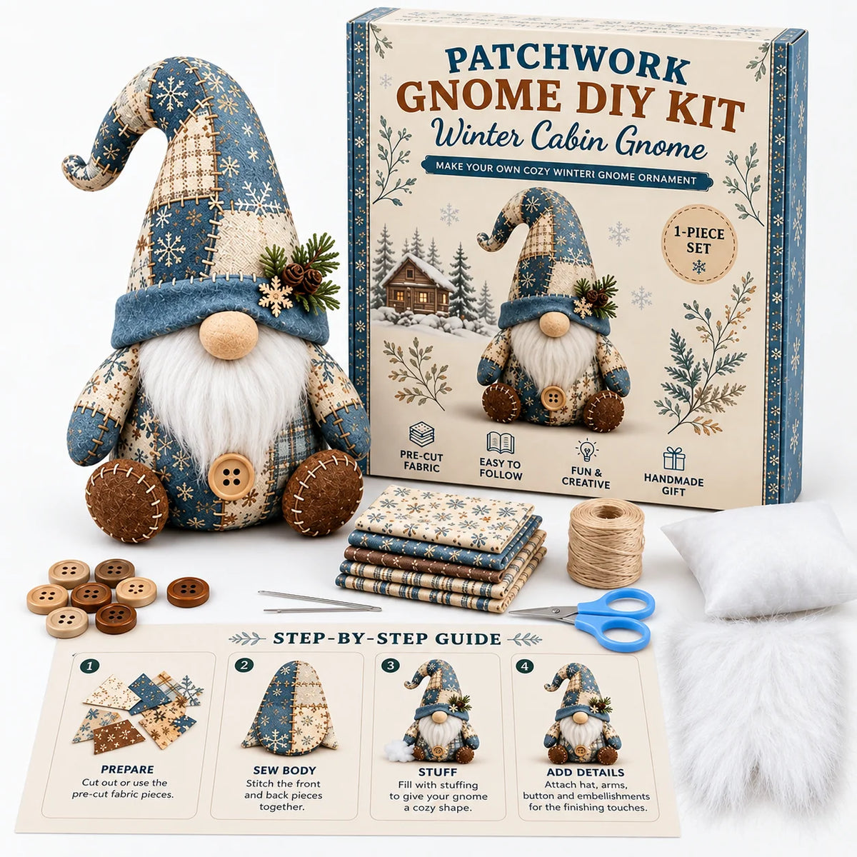 Gnome Sewing Kit Patchwork Hand-Sewing DIY