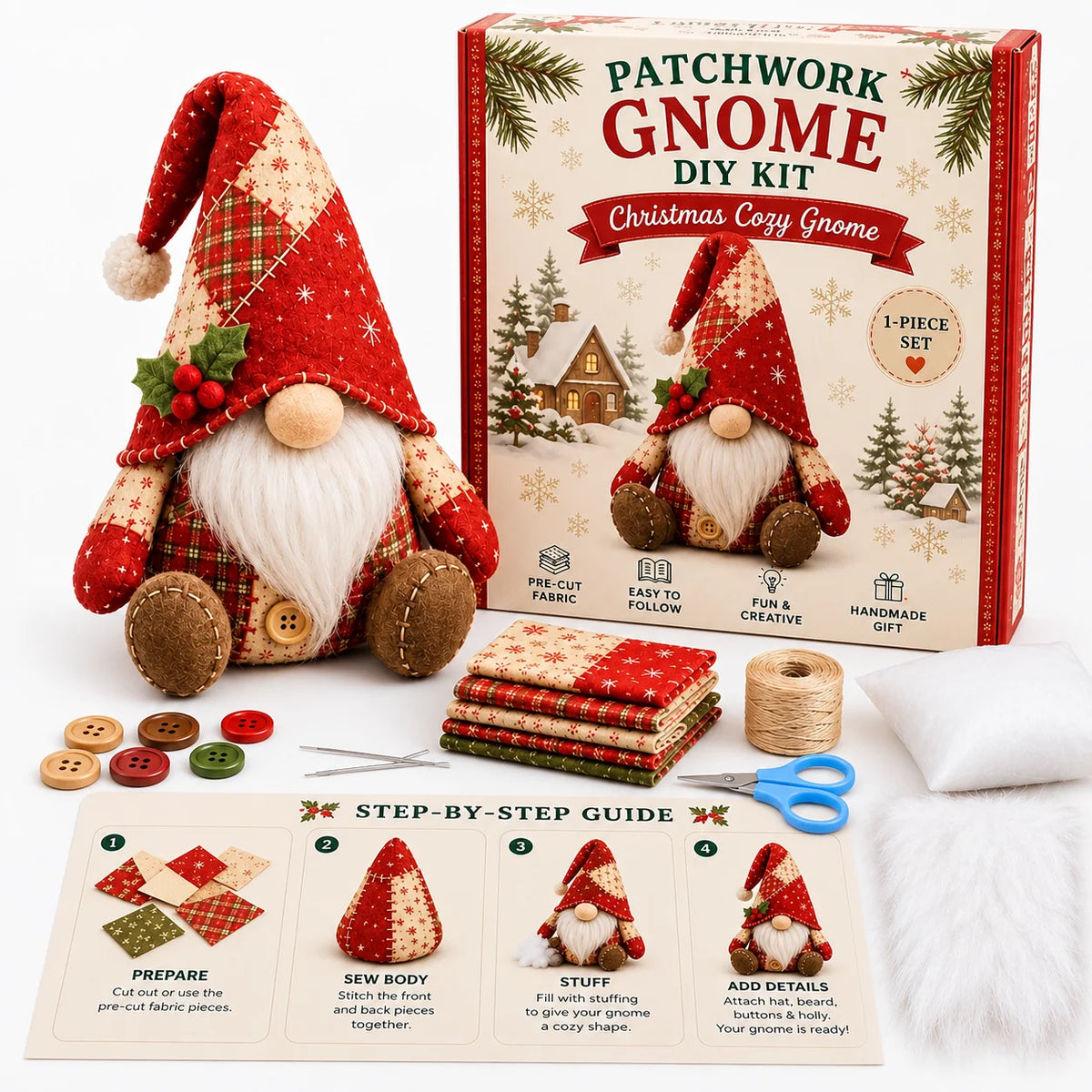 Gnome Sewing Kit Patchwork Hand-Sewing DIY