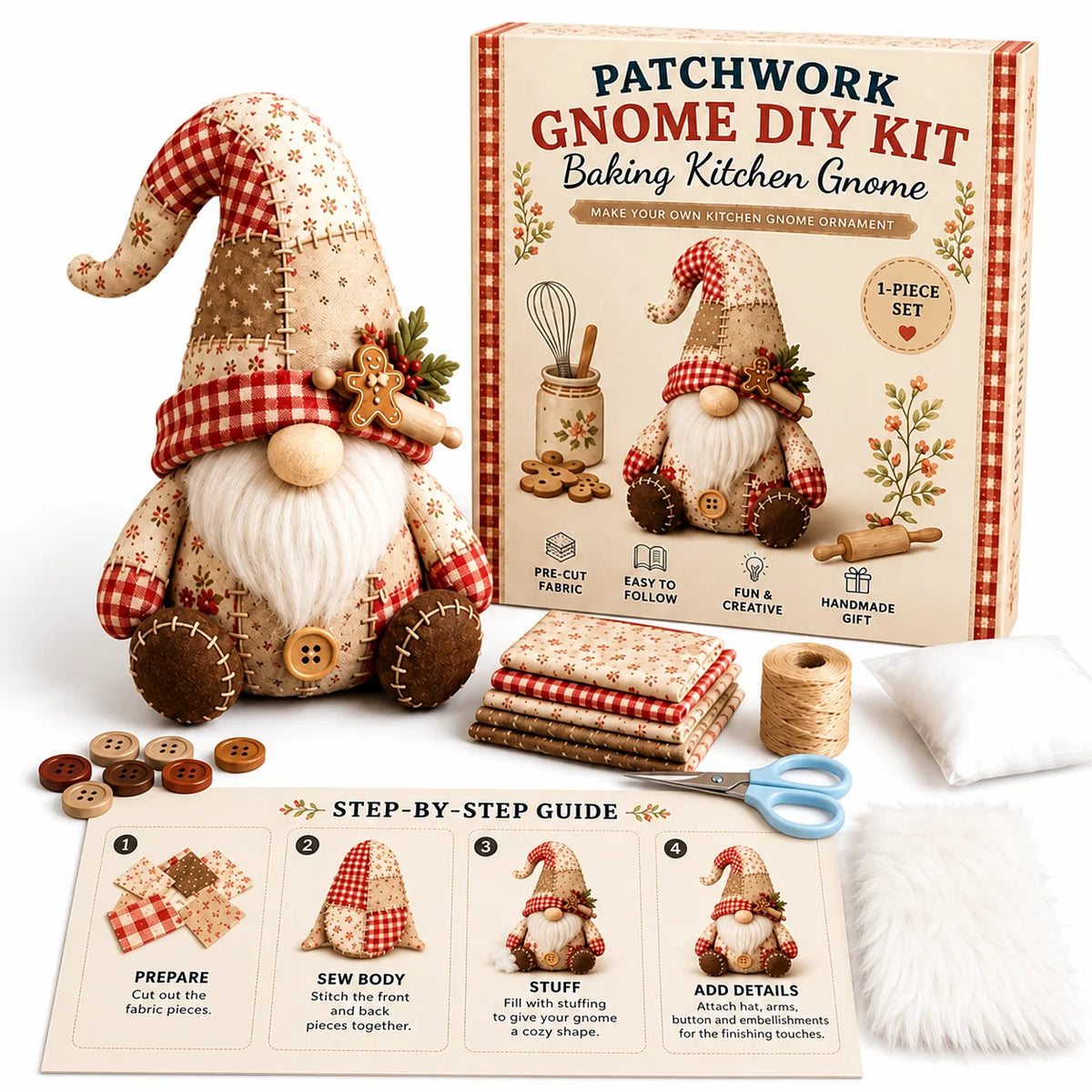 Gnome Sewing Kit Patchwork Hand-Sewing DIY
