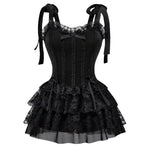 Gothic Corset Dress Lace Trim Layered Skirt