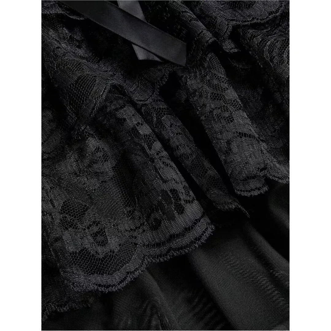 Gothic Corset Dress Lace Trim Layered Skirt