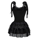 Gothic Corset Dress Lace Trim Layered Skirt